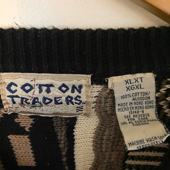 Vintage COTTON TRADERS Men’s Brown Tan Coogi Style Sweater XLXT - Picture 4 of 8